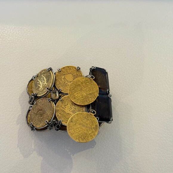 VINTAGE IRADJ MOINI COIN BRACELET ANTIQUE GOLD PLATED SMOKY QUARTZ - Picture 5 of 5